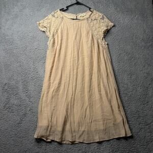 Vintage Indigo Rose Dress Women's 2X Beige Short Sleeve Midi